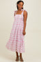Light Pink Floral Shoulder Tie Midi Dress