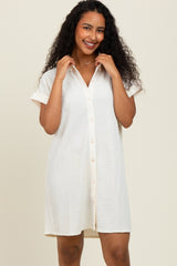 Ivory Textured Short Sleeve Button Down Maternity Shirt Dress