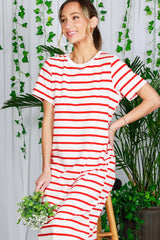 Red Striped Side Slit Maxi Dress