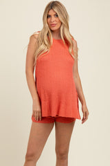 Coral Knit Sleeveless Sweater Shorts Maternity Set