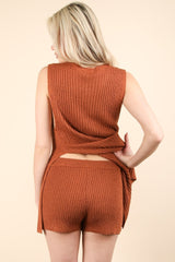 Latte Knit Sleeveless Sweater Shorts Set