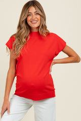 Red Mock Neck Knit Maternity Top