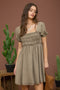 Olive Smocked Puff Sleeve Mini Dress