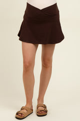 Brown Crossover V-Waist Maternity Skort