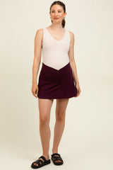 Burgundy Crossover V-Waist Maternity Skort