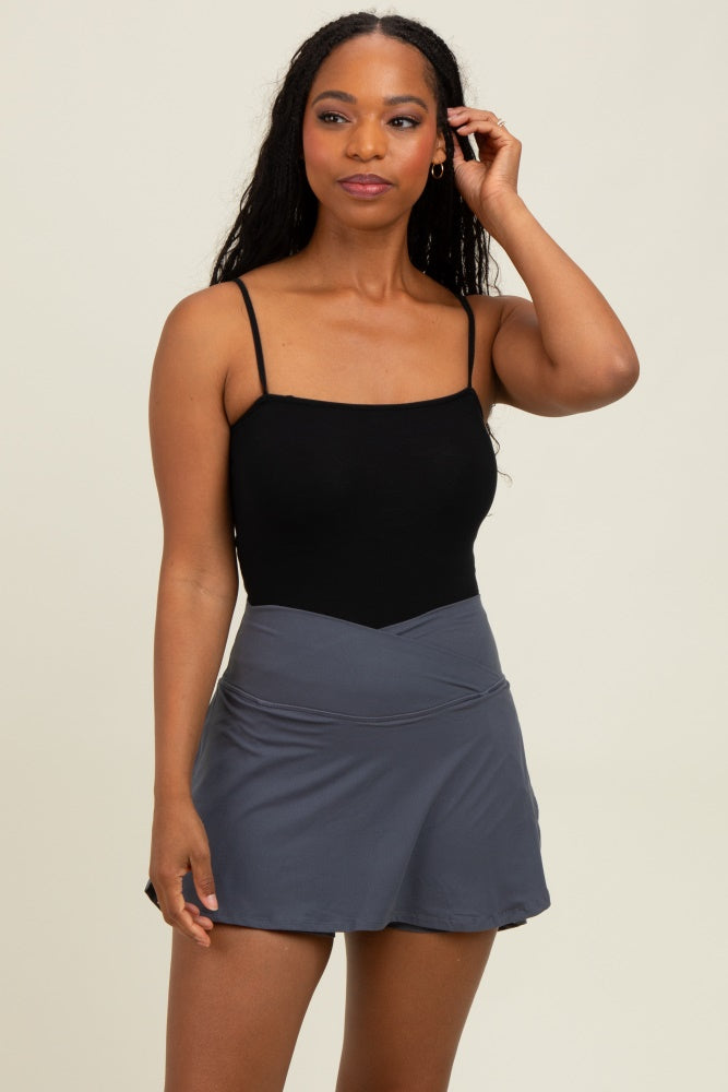 Charcoal Crossover V-Waist Skort