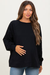 Black Oversized Cotton Slub Long Sleeve Maternity Top