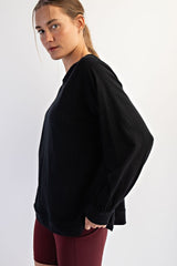 Black Oversized Cotton Slub Long Sleeve Top