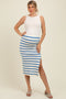 Blue/Cream Striped Fitted Sweater Maternity Maxi Skirt