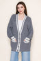 Grey Oversized Contrast Stripe Button Cardigan