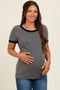 Charcoal/Black Ribbed Short Contrast Sleeve Maternity Top