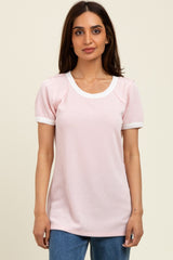 Light Pink/Ivory Ribbed Short Contrast Sleeve Top