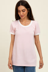 Light Pink/Ivory Ribbed Short Contrast Sleeve Top