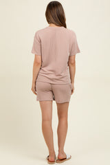 Mocha Ribbed Short Sleeve Tee and Short Maternity Set