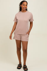 Mocha Ribbed Short Sleeve Tee and Short Maternity Set