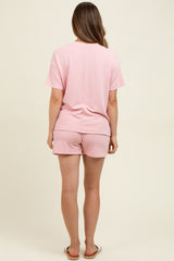 Pink Ribbed Short Sleeve Tee and Short Maternity Set