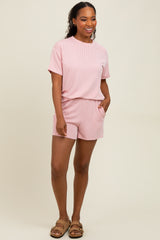 Pink Ribbed Short Sleeve Tee and Short Set