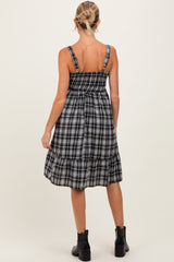 Black Plaid Square Neck Maternity Dress