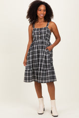 Black Plaid Square Neck Maternity Dress