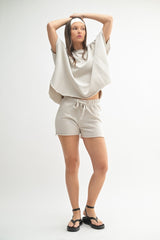 Light Grey Drawstring Raw Hem Shorts