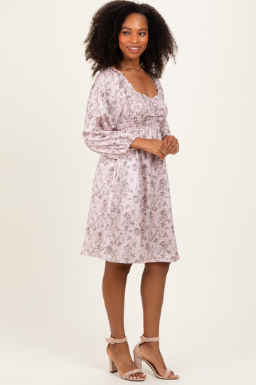 Pink Floral Sweetheart Neck Smocked Dress