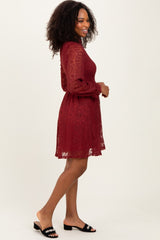 Red Lace Smocked Long Sleeve Dress