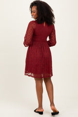 Red Lace Smocked Long Sleeve Dress