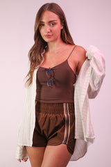 Brown Stripe Detail Active Maternity Shorts