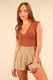 Beige Stripe Detail Active Shorts