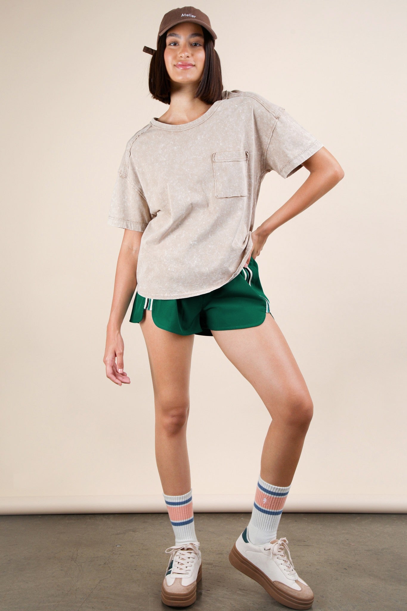 Green Stripe Detail Active Maternity Shorts