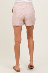 Beige Striped Linen Blend Maternity Shorts