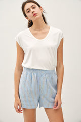 Light Blue Striped Linen Blend Maternity Shorts