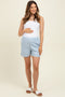 Light Blue Striped Linen Blend Maternity Shorts