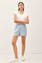 Light Blue Striped Linen Blend Shorts