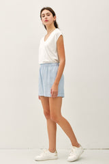 Light Blue Striped Linen Blend Shorts