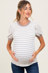 Ivory Striped Puff Short Sleeve Maternity Top