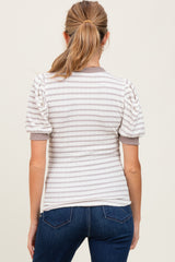 Ivory Striped Puff Short Sleeve Maternity Top