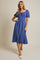 Navy Blue Smocked Square Neck Bow Detail Midi Dress