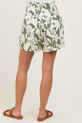 Light Olive Floral Smocked Waist Shorts