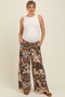 Mocha Floral Drawstring Wide Leg Maternity Pants