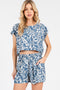Blue Floral Side Pocket Shorts