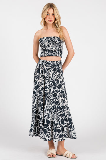 Charcoal Floral Tiered Maxi Skirt