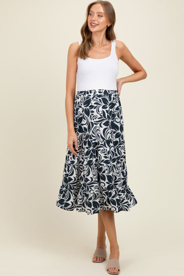 Charcoal Floral Tiered Maternity Maxi Skirt