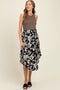 Black Floral Smocked Waistband Maternity Midi Skirt