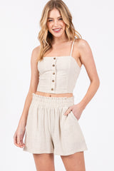 Beige Linen Blend Maternity Shorts