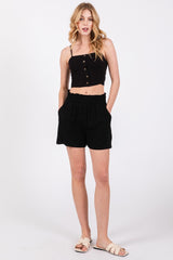 Black Linen Blend Shorts