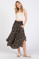 Black Floral Smocked Waist Maternity Skirt