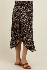 Black Floral Smocked Waist Maternity Skirt