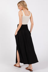 Black Foldover Waist Side Slit Maxi Skirt