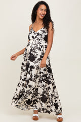 Black Floral Cutout Tie Back Maternity Maxi Dress